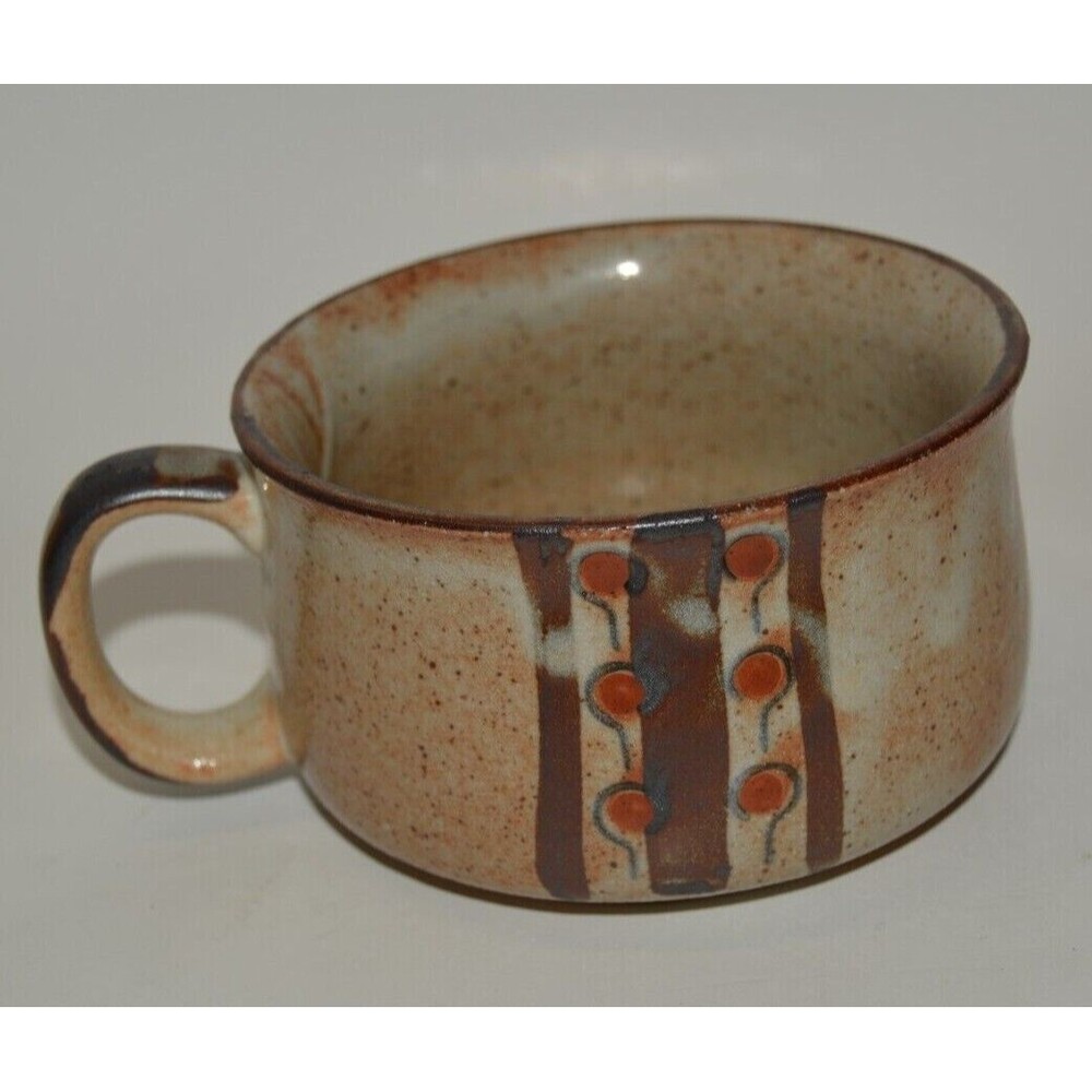 Vintage Hippie Brown Stoneware Leaves MOD Coffee Mug Rare Minty